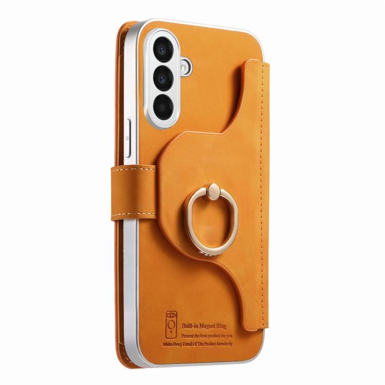 For Galaxy A16 5G Precision Hole Silver-Edged Ring RFID Blocking Zipper Wallet Magnetic Vegan Leather Phone Case