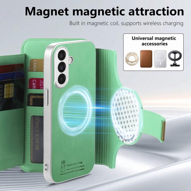For Galaxy A15 Precision Hole Silver-Edged Ring RFID Blocking Zipper Wallet Magnetic Vegan Leather Phone Case