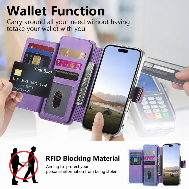 For Galaxy A06 5G Precision Hole Silver-Edged Ring RFID Blocking Zipper Wallet Magnetic Vegan Leather Phone Case