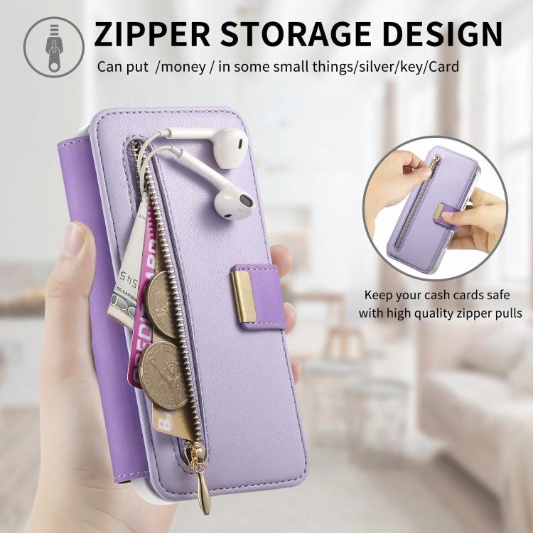 For Galaxy A06 5G Precision Hole Silver-Edged Ring RFID Blocking Zipper Wallet Magnetic Vegan Leather Phone Case
