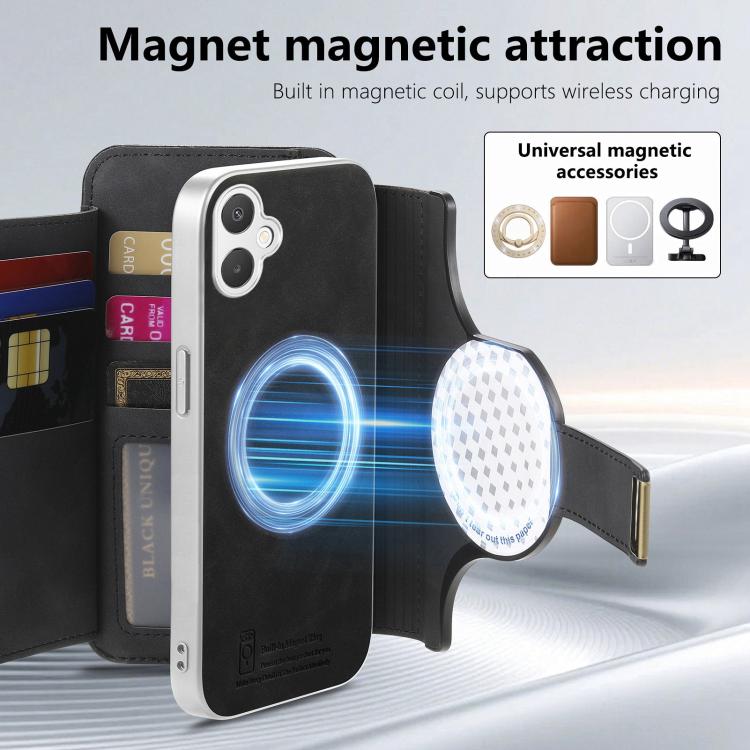 For Galaxy A06 5G Precision Hole Silver-Edged Ring RFID Blocking Zipper Wallet Magnetic Vegan Leather Phone Case