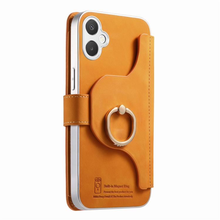 For Galaxy A06 5G Precision Hole Silver-Edged Ring RFID Blocking Zipper Wallet Magnetic Vegan Leather Phone Case