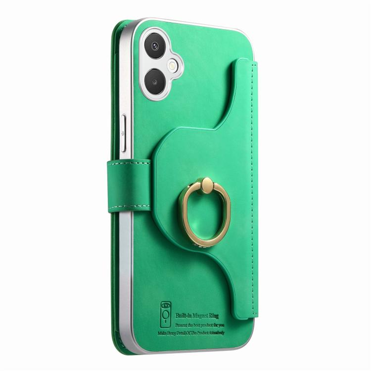 For Galaxy A06 5G Precision Hole Silver-Edged Ring RFID Blocking Zipper Wallet Magnetic Vegan Leather Phone Case