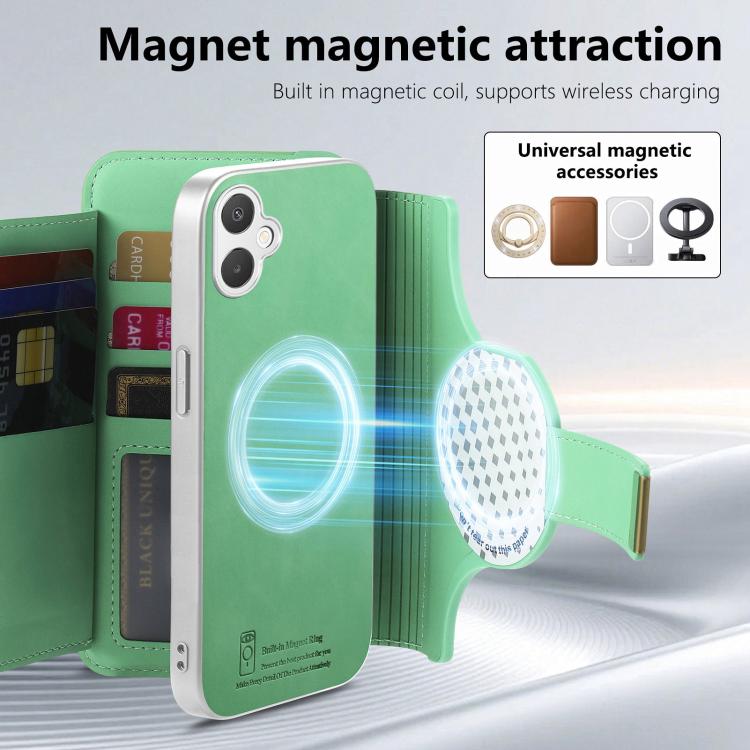 For Galaxy A06 5G Precision Hole Silver-Edged Ring RFID Blocking Zipper Wallet Magnetic Vegan Leather Phone Case