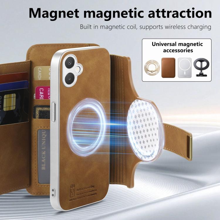 For Galaxy A06 5G Precision Hole Silver-Edged Ring RFID Blocking Zipper Wallet Magnetic Vegan Leather Phone Case