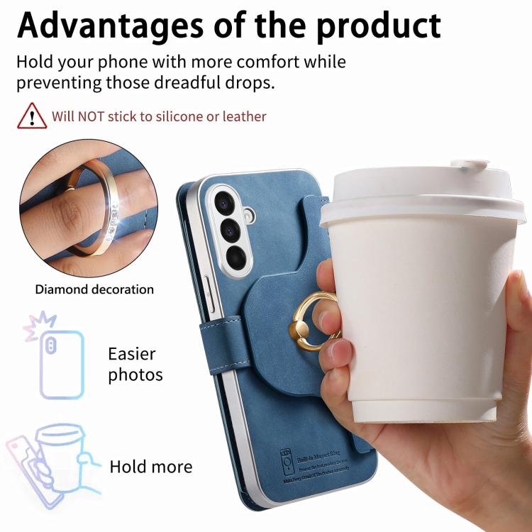 For Galaxy A05s Precision Hole Silver-Edged Ring RFID Blocking Zipper Wallet Magnetic Vegan Leather Phone Case