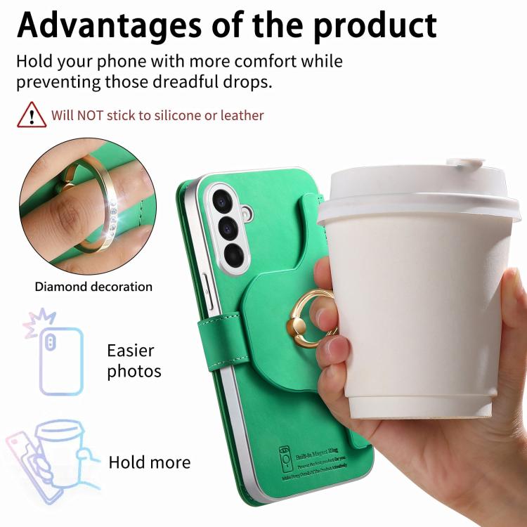 For Galaxy A05s Precision Hole Silver-Edged Ring RFID Blocking Zipper Wallet Magnetic Vegan Leather Phone Case