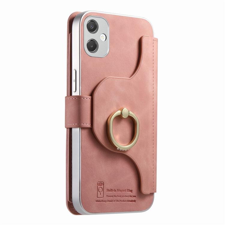 For Galaxy A05 Precision Hole Silver-Edged Ring RFID Blocking Zipper Wallet Magnetic Vegan Leather Phone Case