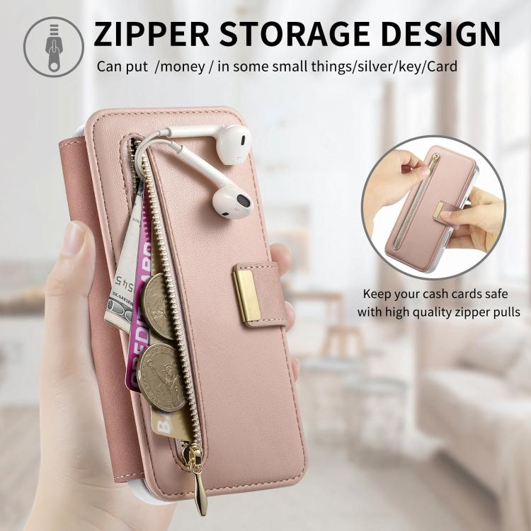 For Galaxy A05 Precision Hole Silver-Edged Ring RFID Blocking Zipper Wallet Magnetic Vegan Leather Phone Case