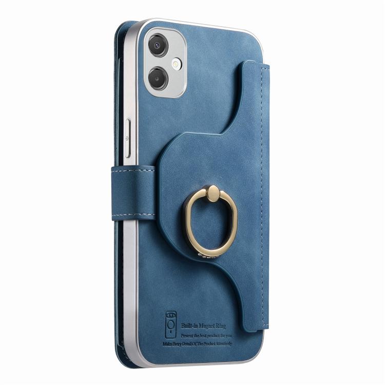For Galaxy A05 Precision Hole Silver-Edged Ring RFID Blocking Zipper Wallet Magnetic Vegan Leather Phone Case