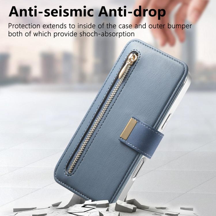 For Galaxy A05 Precision Hole Silver-Edged Ring RFID Blocking Zipper Wallet Magnetic Vegan Leather Phone Case