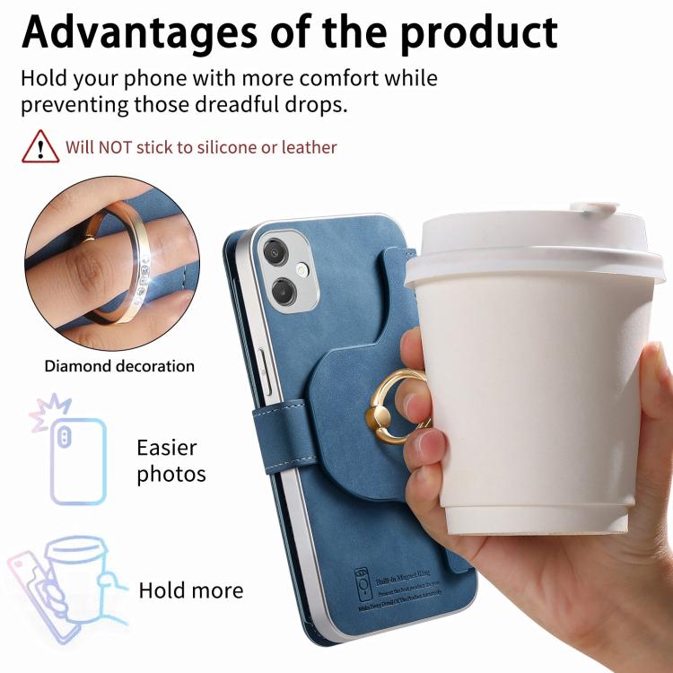 For Galaxy A05 Precision Hole Silver-Edged Ring RFID Blocking Zipper Wallet Magnetic Vegan Leather Phone Case