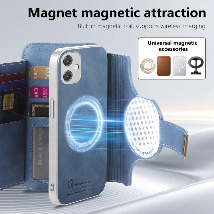 For Galaxy A05 Precision Hole Silver-Edged Ring RFID Blocking Zipper Wallet Magnetic Vegan Leather Phone Case