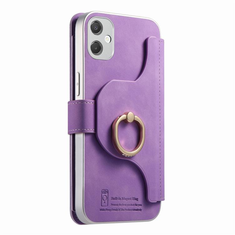 For Galaxy A05 Precision Hole Silver-Edged Ring RFID Blocking Zipper Wallet Magnetic Vegan Leather Phone Case