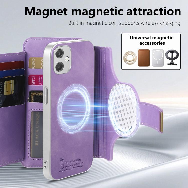 For Galaxy A05 Precision Hole Silver-Edged Ring RFID Blocking Zipper Wallet Magnetic Vegan Leather Phone Case