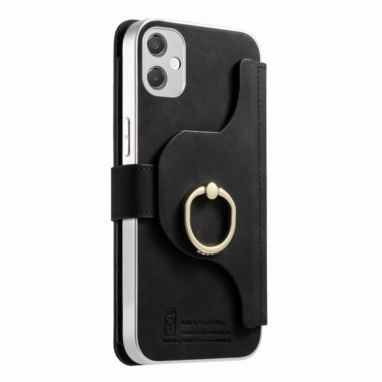 For Galaxy A05 Precision Hole Silver-Edged Ring RFID Blocking Zipper Wallet Magnetic Vegan Leather Phone Case