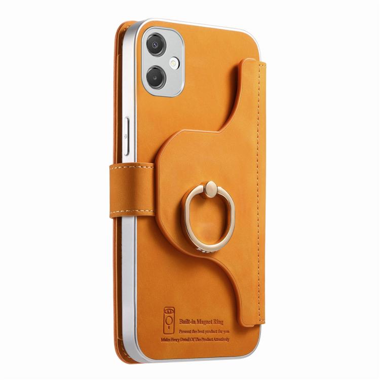 For Galaxy A05 Precision Hole Silver-Edged Ring RFID Blocking Zipper Wallet Magnetic Vegan Leather Phone Case