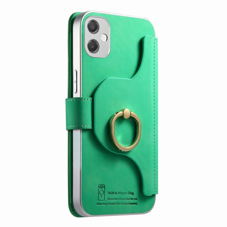 For Galaxy A05 Precision Hole Silver-Edged Ring RFID Blocking Zipper Wallet Magnetic Vegan Leather Phone Case