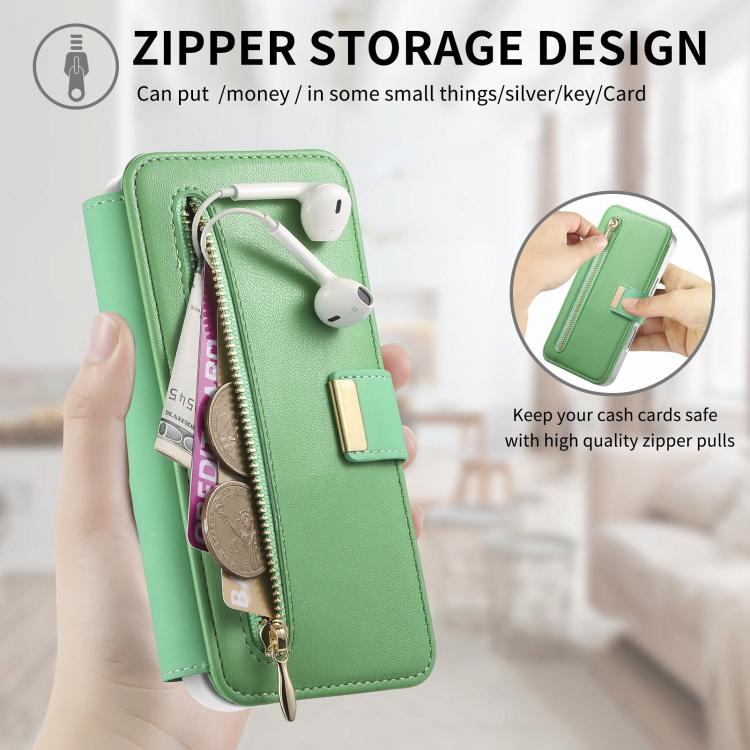 For Galaxy A05 Precision Hole Silver-Edged Ring RFID Blocking Zipper Wallet Magnetic Vegan Leather Phone Case