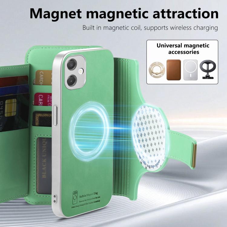 For Galaxy A05 Precision Hole Silver-Edged Ring RFID Blocking Zipper Wallet Magnetic Vegan Leather Phone Case