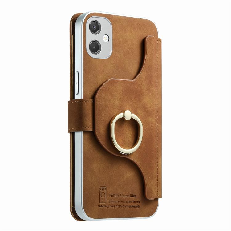 For Galaxy A05 Precision Hole Silver-Edged Ring RFID Blocking Zipper Wallet Magnetic Vegan Leather Phone Case