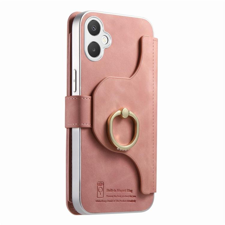 For Galaxy A07 5G Precision Hole Silver-Edged Ring RFID Blocking Zipper Wallet Magnetic Vegan Leather Phone Case
