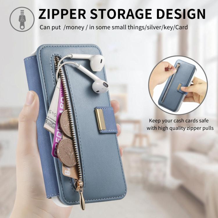 For Galaxy A07 5G Precision Hole Silver-Edged Ring RFID Blocking Zipper Wallet Magnetic Vegan Leather Phone Case