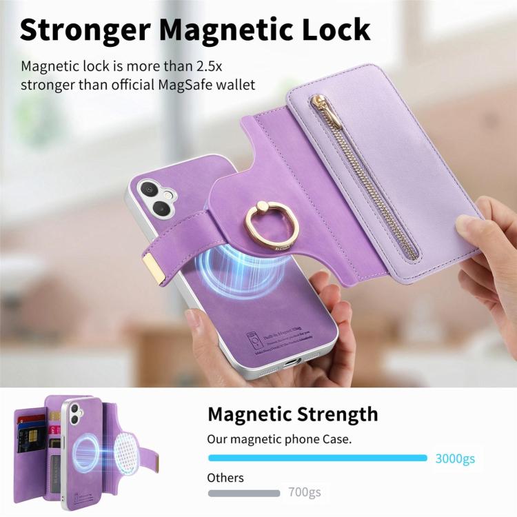 For Galaxy A07 5G Precision Hole Silver-Edged Ring RFID Blocking Zipper Wallet Magnetic Vegan Leather Phone Case