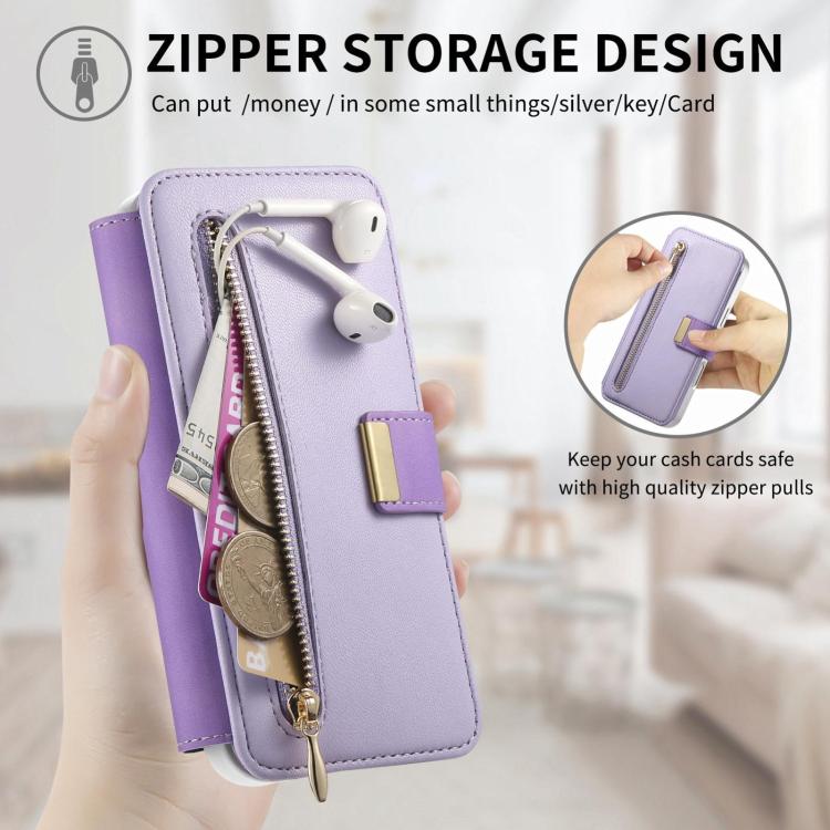 For Galaxy A07 5G Precision Hole Silver-Edged Ring RFID Blocking Zipper Wallet Magnetic Vegan Leather Phone Case