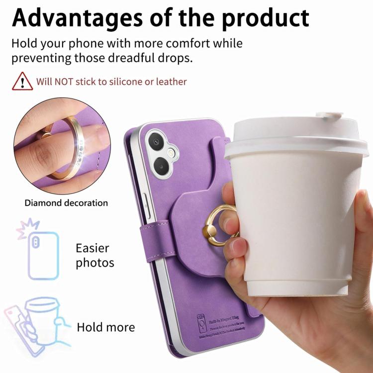 For Galaxy A07 5G Precision Hole Silver-Edged Ring RFID Blocking Zipper Wallet Magnetic Vegan Leather Phone Case