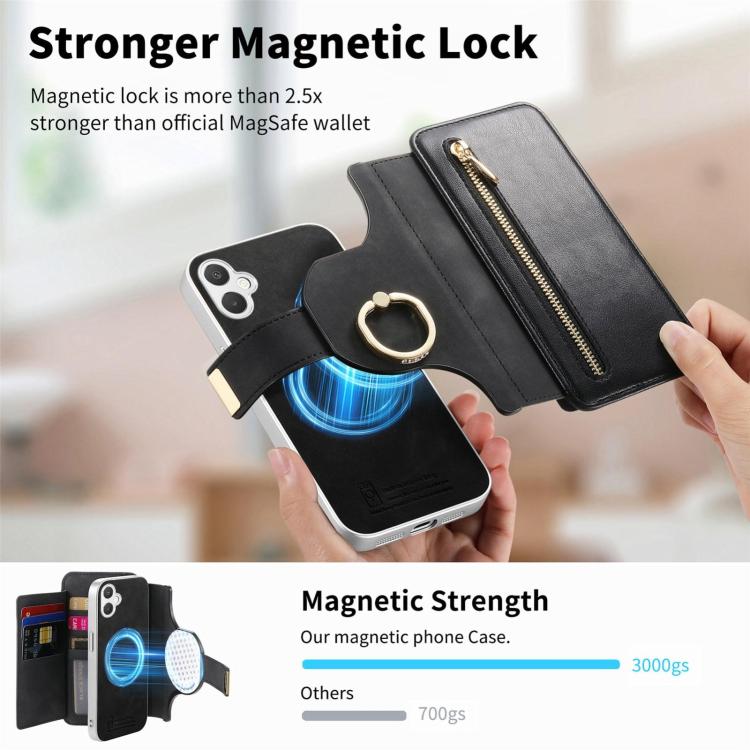 For Galaxy A07 5G Precision Hole Silver-Edged Ring RFID Blocking Zipper Wallet Magnetic Vegan Leather Phone Case