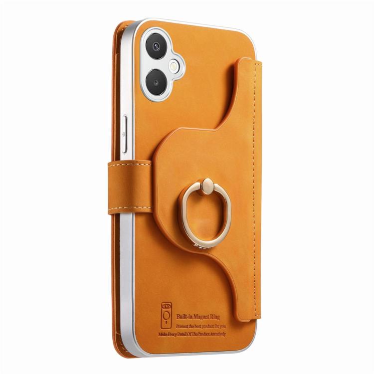 For Galaxy A07 5G Precision Hole Silver-Edged Ring RFID Blocking Zipper Wallet Magnetic Vegan Leather Phone Case
