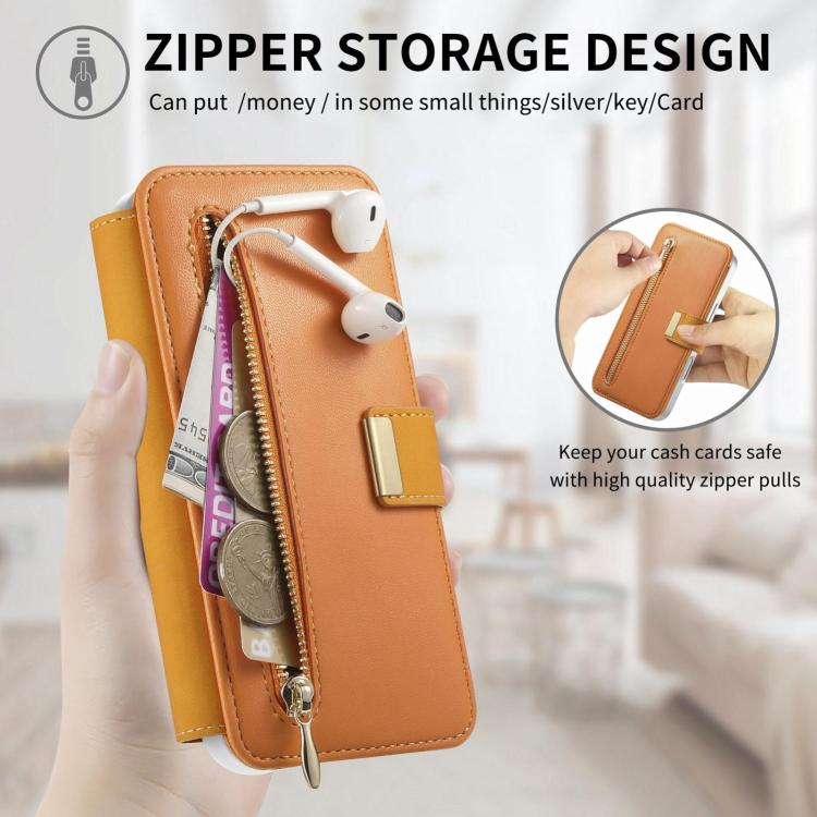 For Galaxy A07 5G Precision Hole Silver-Edged Ring RFID Blocking Zipper Wallet Magnetic Vegan Leather Phone Case