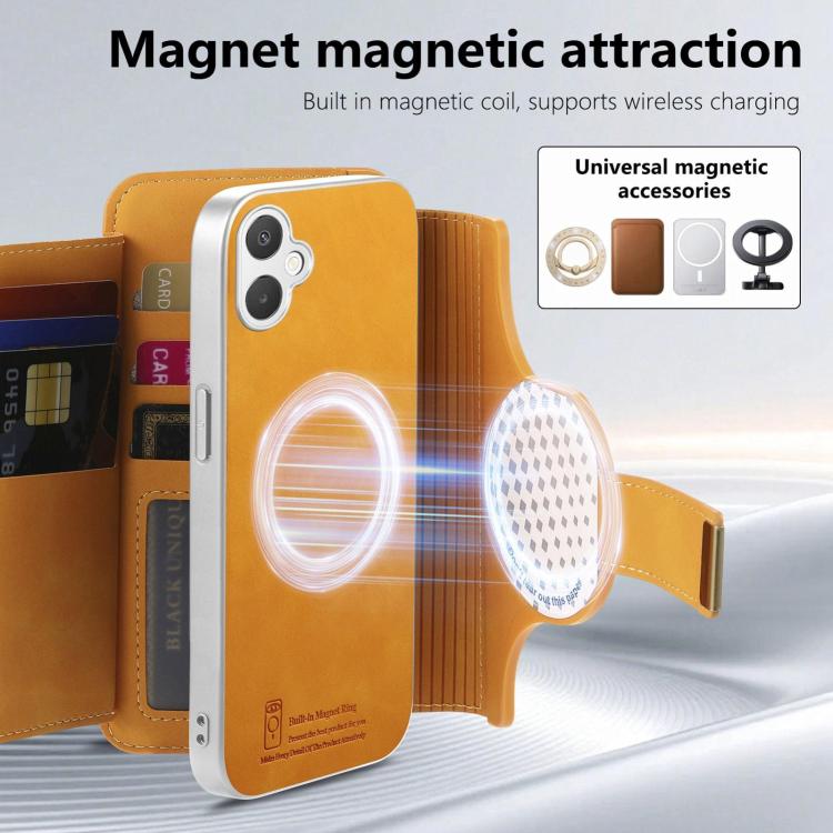 For Galaxy A07 5G Precision Hole Silver-Edged Ring RFID Blocking Zipper Wallet Magnetic Vegan Leather Phone Case