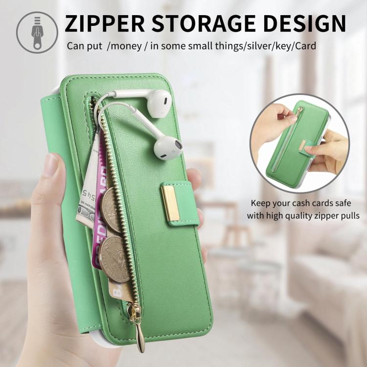 For Galaxy A07 5G Precision Hole Silver-Edged Ring RFID Blocking Zipper Wallet Magnetic Vegan Leather Phone Case