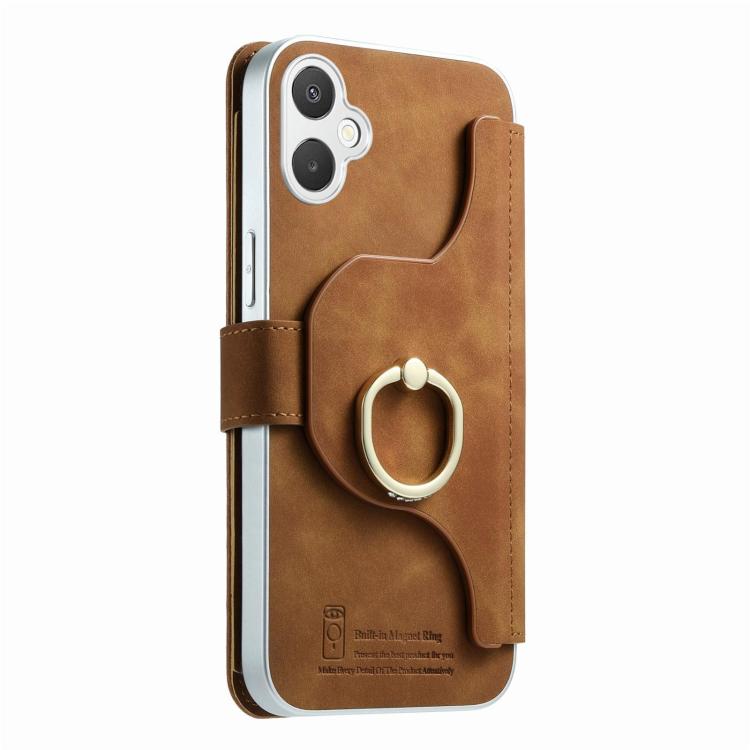 For Galaxy A07 5G Precision Hole Silver-Edged Ring RFID Blocking Zipper Wallet Magnetic Vegan Leather Phone Case
