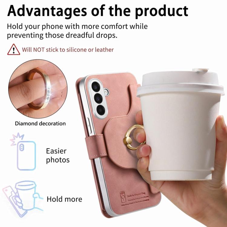 For Galaxy A17 5G Precision Hole Silver-Edged Ring RFID Blocking Zipper Wallet Magnetic Vegan Leather Phone Case