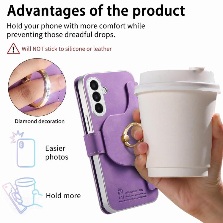 For Galaxy A17 5G Precision Hole Silver-Edged Ring RFID Blocking Zipper Wallet Magnetic Vegan Leather Phone Case