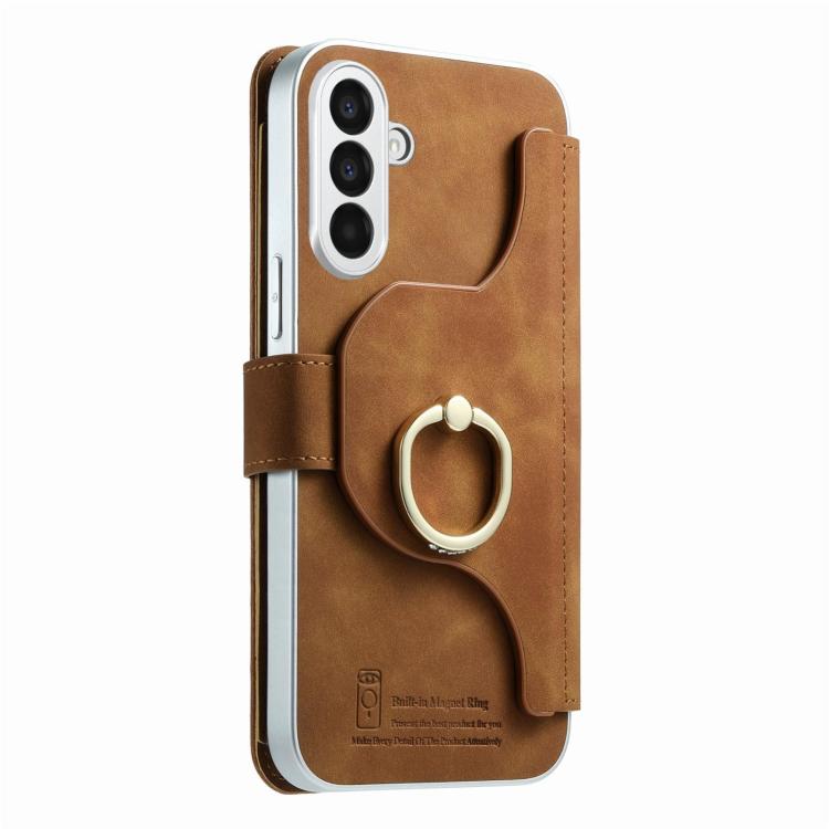 For Galaxy A17 5G Precision Hole Silver-Edged Ring RFID Blocking Zipper Wallet Magnetic Vegan Leather Phone Case