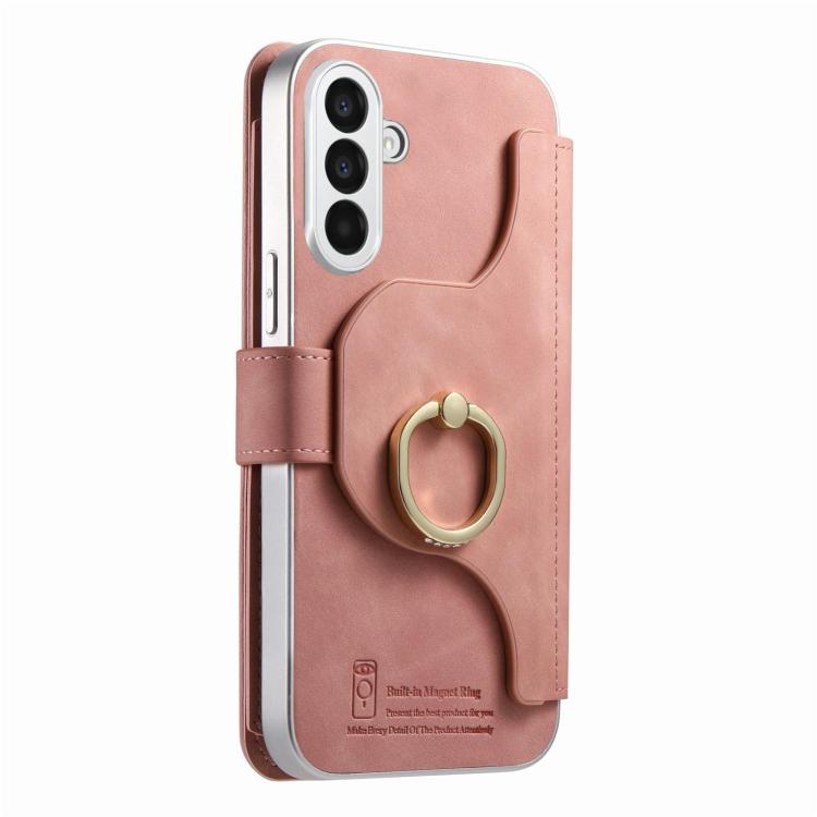 For Galaxy A37 5G Precision Hole Silver-Edged Ring RFID Blocking Zipper Wallet Magnetic Vegan Leather Phone Case