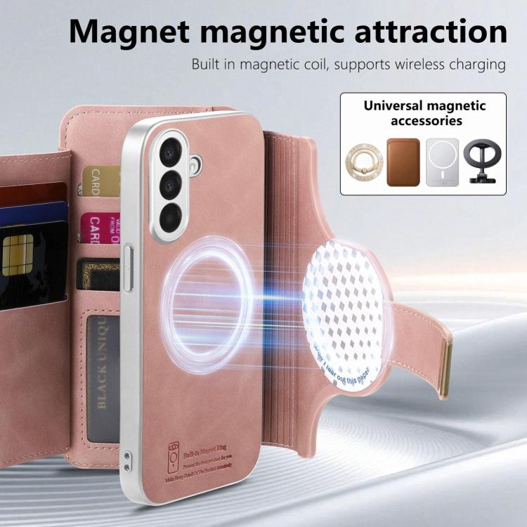 For Galaxy A37 5G Precision Hole Silver-Edged Ring RFID Blocking Zipper Wallet Magnetic Vegan Leather Phone Case
