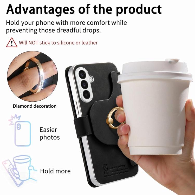 For Galaxy A37 5G Precision Hole Silver-Edged Ring RFID Blocking Zipper Wallet Magnetic Vegan Leather Phone Case