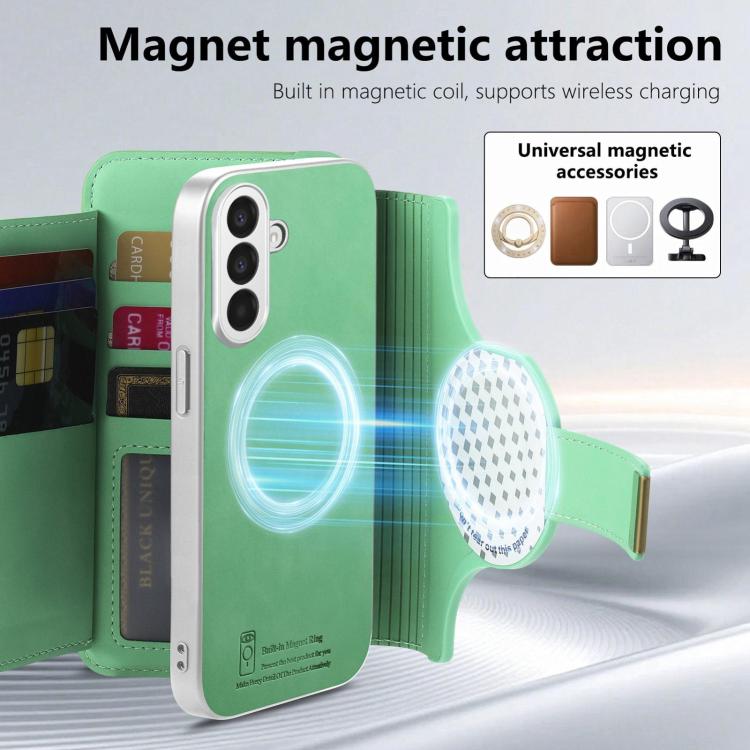 For Galaxy A37 5G Precision Hole Silver-Edged Ring RFID Blocking Zipper Wallet Magnetic Vegan Leather Phone Case