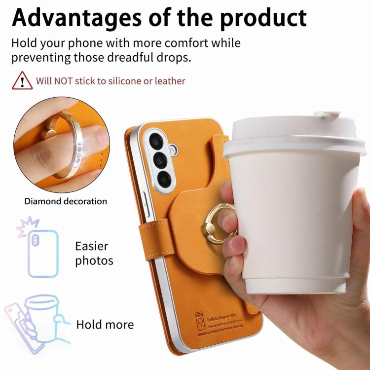 For Galaxy A57 5G Precision Hole Silver-Edged Ring RFID Blocking Zipper Wallet Magnetic Vegan Leather Phone Case
