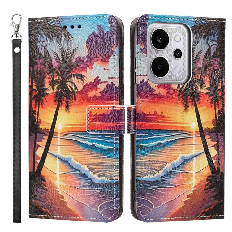 For Realme P4 Power 5G Painted Pattern Vegan Leather Phone Case with Strap