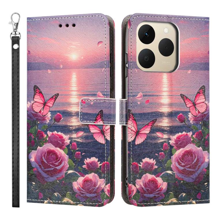 For Realme 15T 5G Global Painted Pattern Vegan Leather Phone Case with Strap
