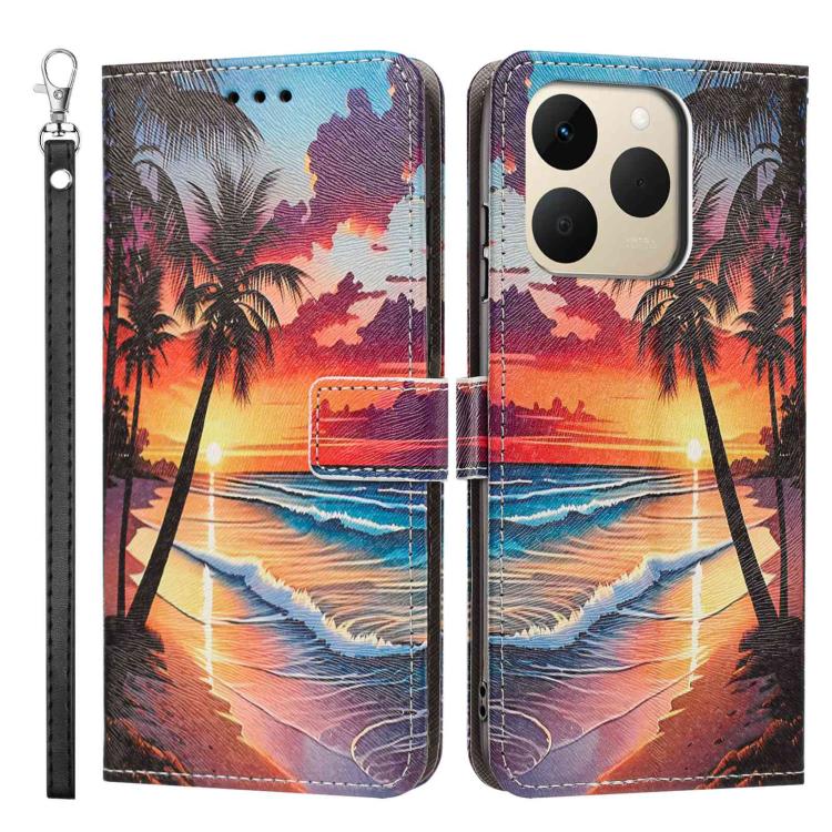 For Realme 15T 5G Global Painted Pattern Vegan Leather Phone Case with Strap