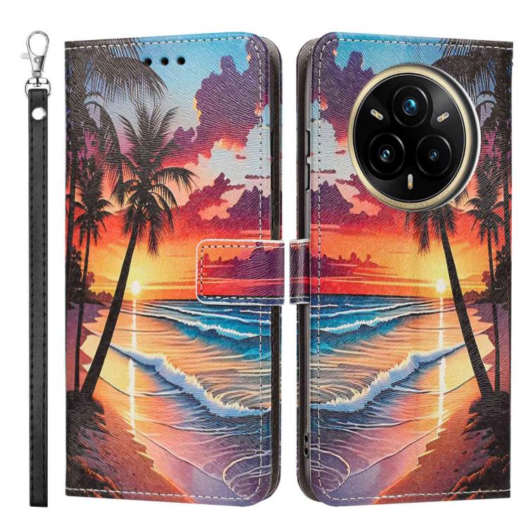 For Realme 14 Pro+ Global Painted Pattern Vegan Leather Phone Case with Strap