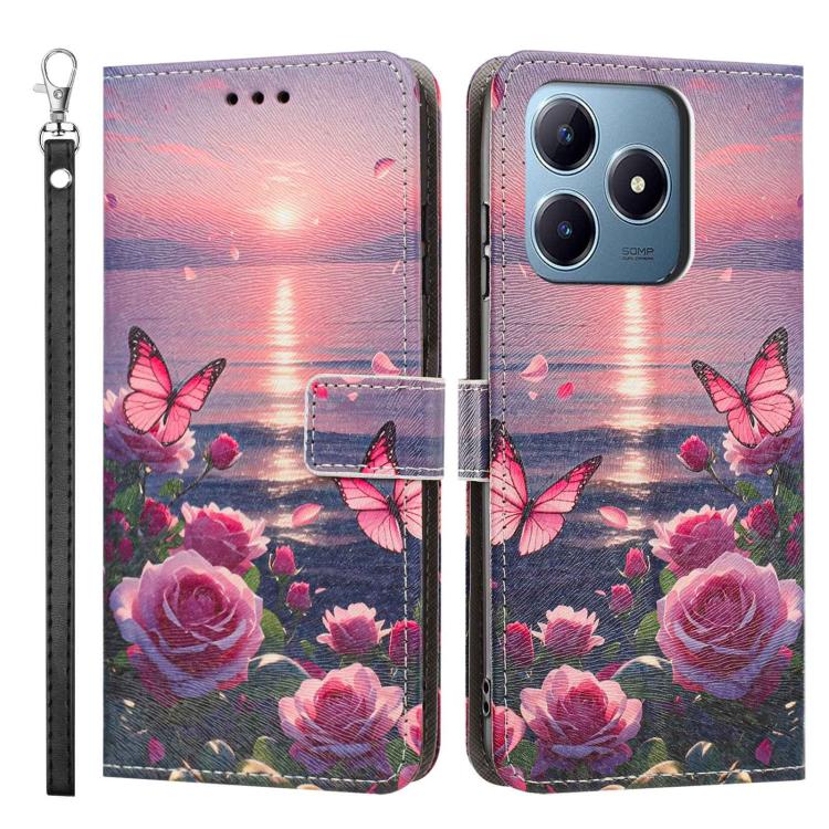 For Realme C63 Painted Pattern Vegan Leather Phone Case with Strap