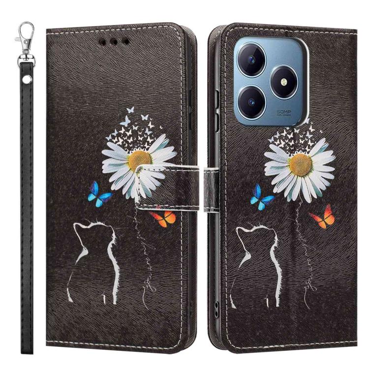 For Realme C63 Painted Pattern Vegan Leather Phone Case with Strap